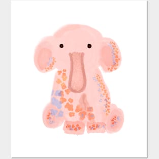 Cute pink floral elephant Posters and Art